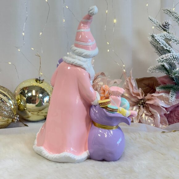 Christmas Pastel Pink Santa Claus Figure Macaron Candy Bag Peppermint Square - Picture 9 of 10